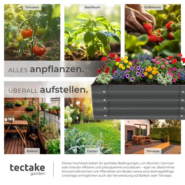 Hochbeet mit Tomaten, Basilikum, Erdbeeren und Blumen für Balkon, Garten und Terrasse