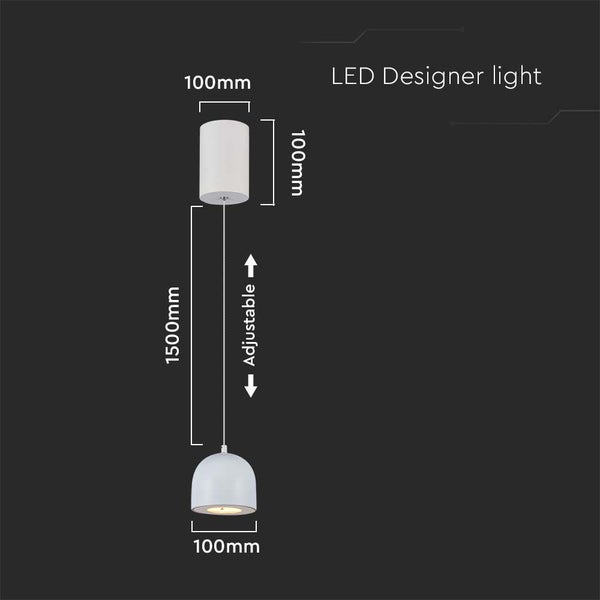 Abbildung einer verstellbaren LED Designerleuchte mit Maßangaben.