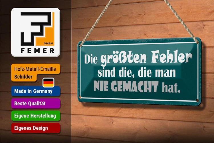 Blechschild Spruch 27x10cm größte Fehler die nie gemacht Dekoration