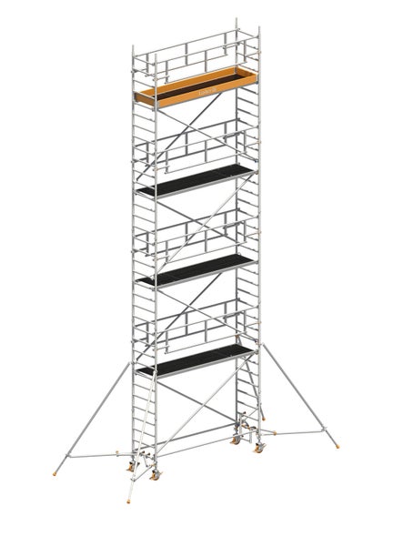 Rollgerüst mit Arbeitsbühnen und Layher Logo