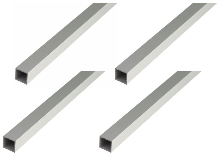 Vier Aluminium Vierkantrohre als Profilstangen für Konstruktionszwecke