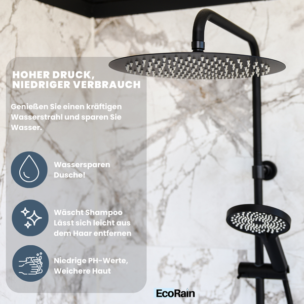 EcoRain 30% Wassersparendes Unterputz-Regenduschset Mia mit Thermostatarmatur - 30 CM Quadrat - Hoher Wasserdruck - Universeller Anschluss - Anti-Kalk Duschkopf - Chrom