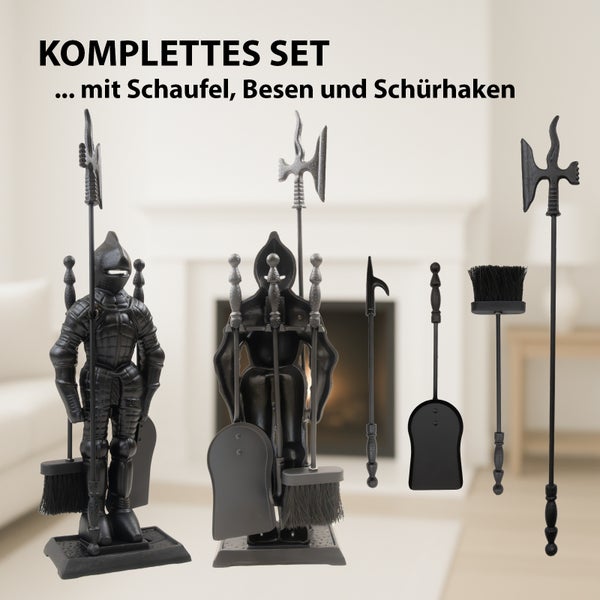 Kamingarnitur Set mit Schaufel, Besen und Schürhaken