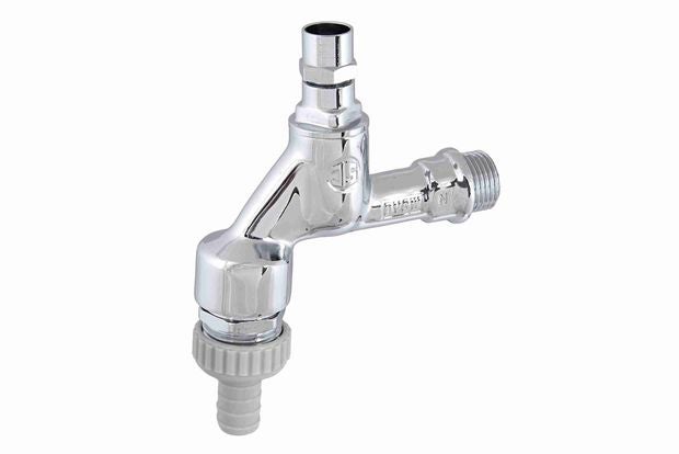 Verchromtes Auslaufventil für den Außenbereich mit Schlauchanschluss