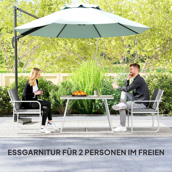 Outsunny Sitzgruppe 3-teilig Essgruppe für 2 Personen Esstisch mit 4 Stühlen Sitzkissen Esszimmergruppe mit Glastisch Küchentisch-Set Balkonmöbel Gartenmöbel für Terrasse, Balkon Esszimmer Hellgrau