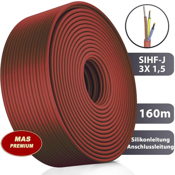 Silikonleitung SIHF-J 3 mal 1,5 Quadratmillimeter, 160 Meter Ring als elektrische Anschlussleitung