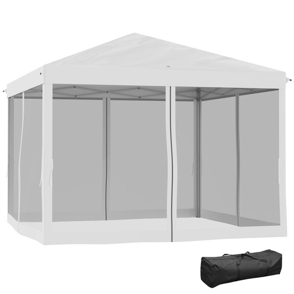Outsunny Pavillon ca.3x3m, wasserabweisend Stabil Winterfest Pop-up Faltpavillon mit UV Schutz, Faltbar Partyzelt Gartenzelt mit 4 Seitenteilen, Tasche Gartenpavillon für Camping Garten, Cremeweiß