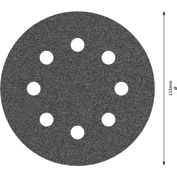 Schleifscheibe mit einem Durchmesser von 115 Millimeter und Löchern zur Staubabsaugung