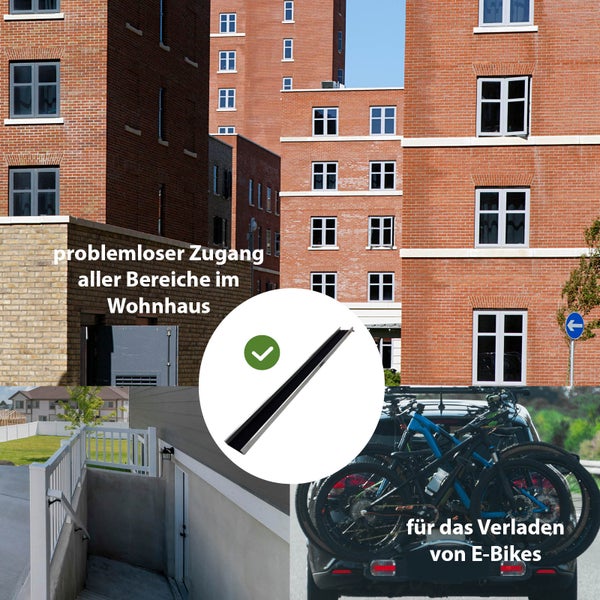 Rampe für barrierefreien Zugang und zum Verladen von E-Bikes am Wohnhaus und am Fahrzeug