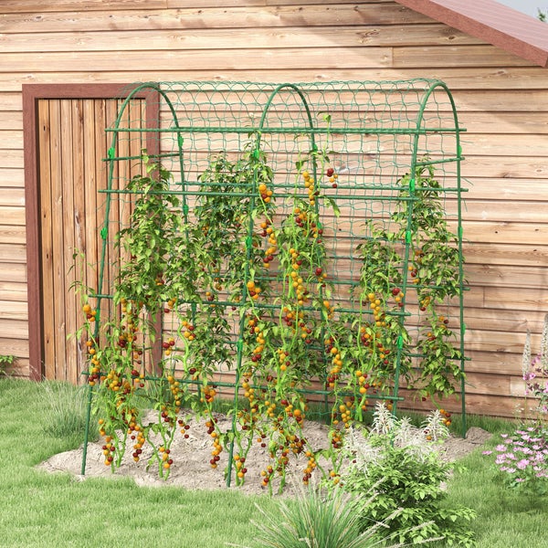 Outsunny Rankgitter aus Metall rostfrei Rankhilfe für Kletterpflanzen Gurken Spalier 144 x 167 x 206 cm Garten Spalier Pflanzenspalier für Tomaten, Gemüse Blumen Kletterpflanzen Schwarz