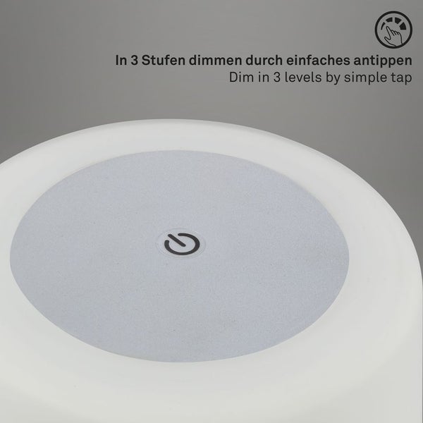 Briloner Leuchten - LED Tischlampe Akku, Dimmbar, Glas LED Tischleuchte Kabellos, Touchfunktion, 3.300K Warmweiß, Chrom-Matt-Weiß, 245x125 mm (HxD)