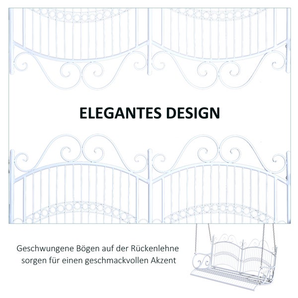 Outsunny Hängebank, Gartenschaukel mit Ketten, 118x58x57cm, Metall, Weiß