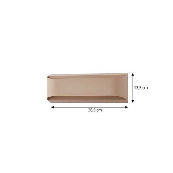 Beige rechteckige Wandleuchte mit abgerundeten Kanten, Breite 36,5 Zentimeter, Höhe 13,5 Zentimeter.
