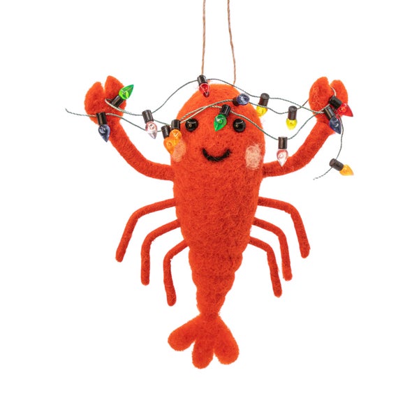 Dekorativer Hummer aus Filz mit Lichtern als Weihnachtsschmuck