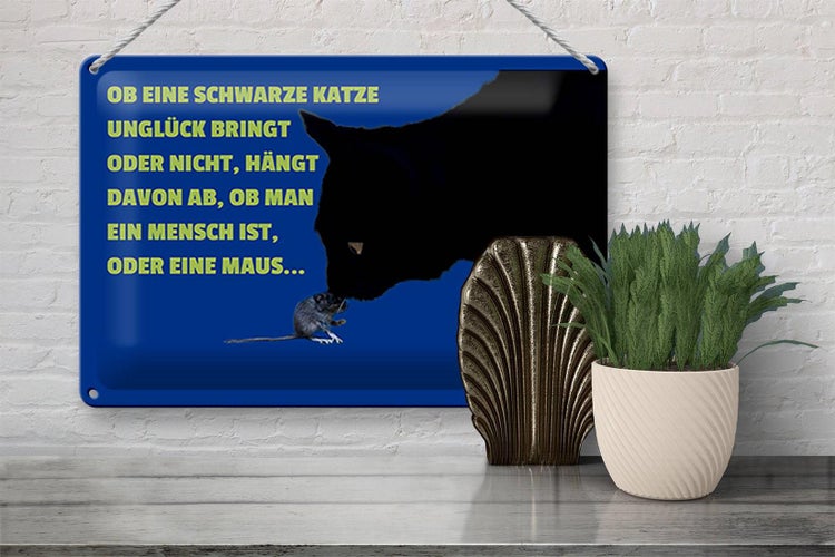 Blechschild Spruch 30x20cm ob schwarze Katze Unglück bringt