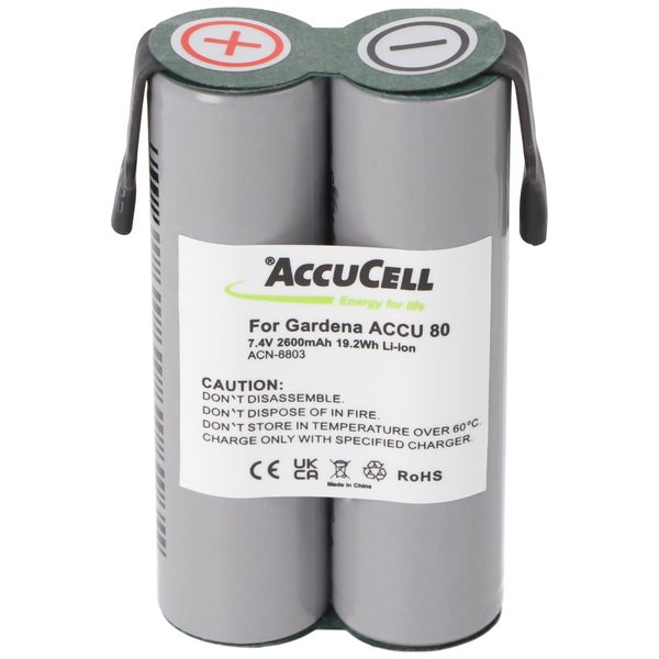 Akku passend für Gardena Accu 80 Li-Ion Akku mit Faston 4,8mm Anschlüssen, 7,4 Volt mit 1600mAh