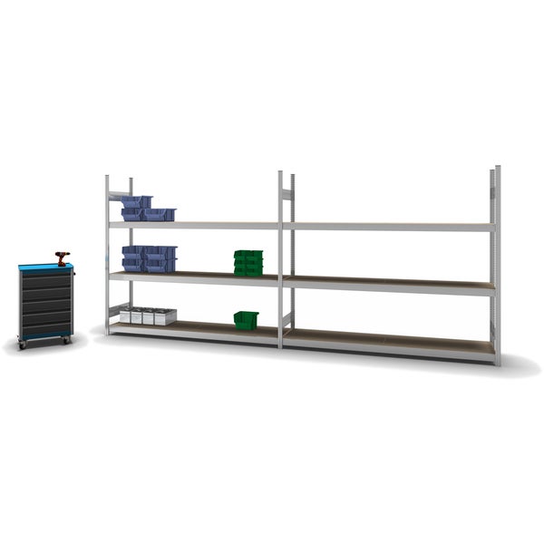 PROREGAL Weitspannregal Stecksystem T-Profil Grundregal HxBxT 200x225x50 cm 3 Ebenen Spanplatten Fachboden Fachlast 350 kg Verzinkt