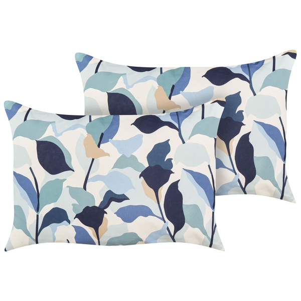 Gartenkissen 2er Set VEGLINO 40 x 60 cm Blau Pflanzenmuster