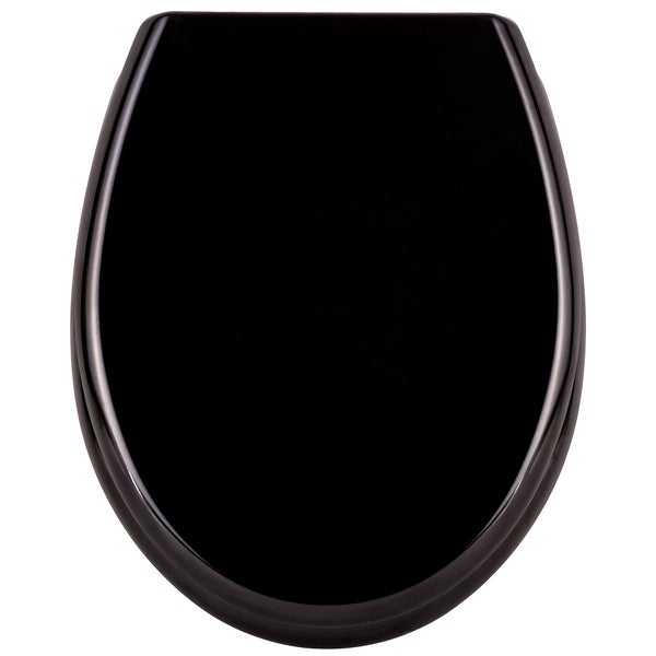 WC-Sitz in Schwarz mit glänzender Oberfläche in klassischer ovaler Form.