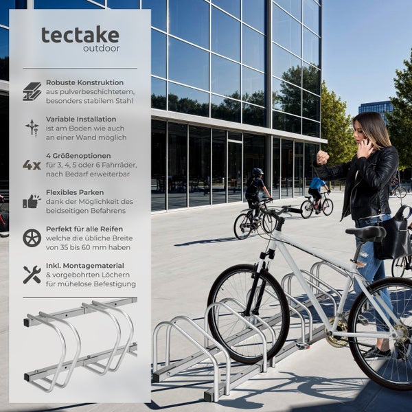 Fahrradständer tectake  von beiden Seiten befahrbar aus rostfreiem Stahl silber