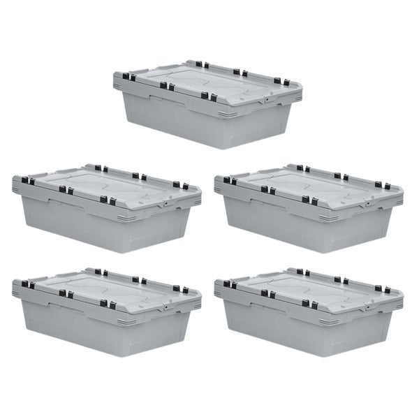 Graue Aufbewahrungsbox mit Deckel und den Maßen 61 x 41 x 19,9 cm und einem Fassungsvermögen von 29 Litern.