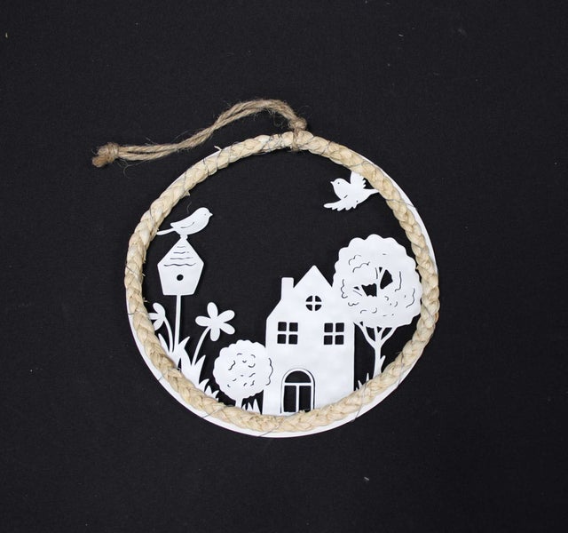 FRANK FLECHTWAREN | Hänger Haus mit Garten, METALL, SEEGRAS, JUTE, 18,5 x 1,5 x 18,5 cm