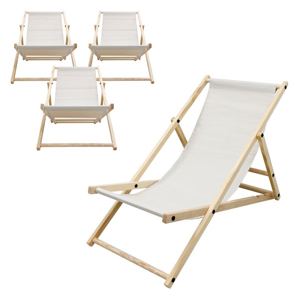 ECD Germany 4er Set Liegestuhl klappbar, Beige, aus Holz, verstellbare Rückenlehne, 3 Positionen, bis 120kg, Sonnenliege Gartenliege Strandliege Strandstuhl Holzklappstuhl, für Garten, Balkon & Strand