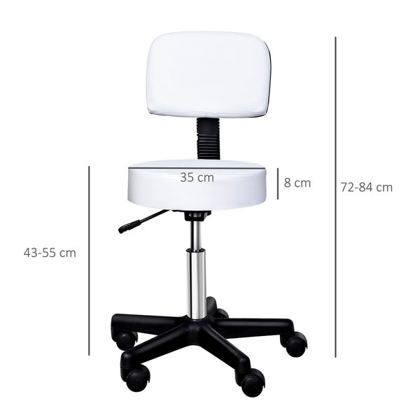 HOMCOM Arbeitshocker, Φ35 x H72-84 cm, PU, Weiß