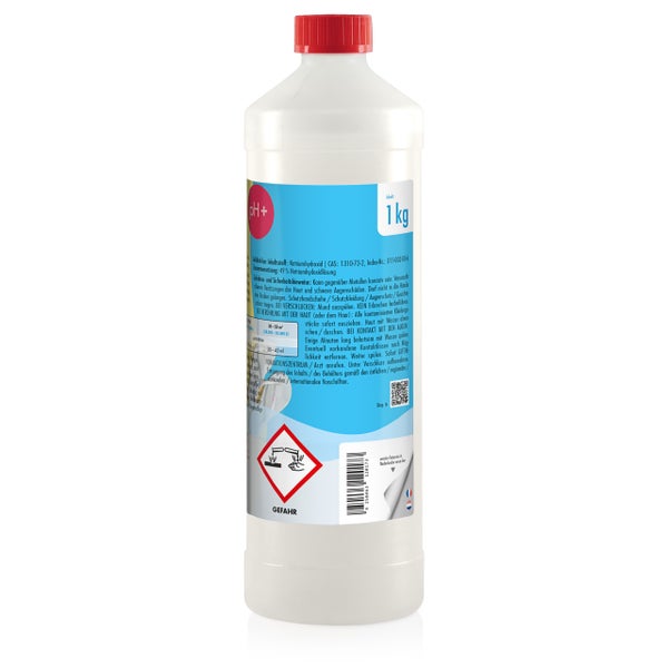 Etikett der Bayzid pH-Plus Flüssigkeit zur Erhöhung des pH-Werts im Poolwasser, 1 kg