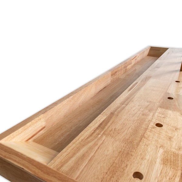 Werkbankplatte aus Holz mit Ablagefach und Löchern