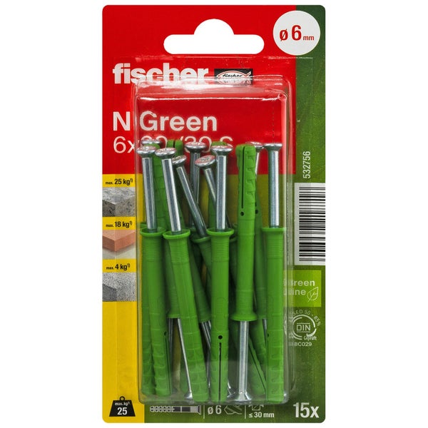 Fischer N Green Dübel 6 x 30 Millimeter Packung