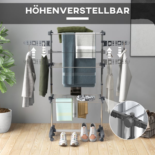 HOMCOM Wäschetrockner, 142 x 55 x 152 cm, Stahl, Grau