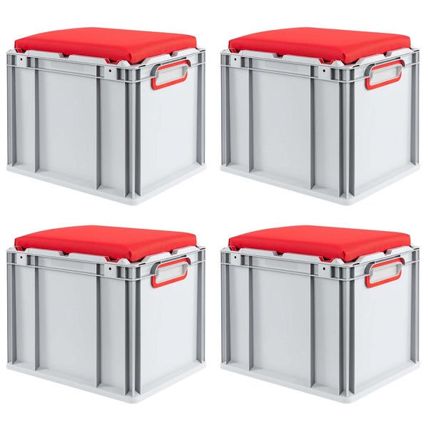 PROREGAL SparSet 4 x Eurobox NextGen Seat Box Rot HxBxT 36,5 x 30 x 40 cm 30 Liter Griffe Geschlossen Eurobehälter Sitzbox Transportbox