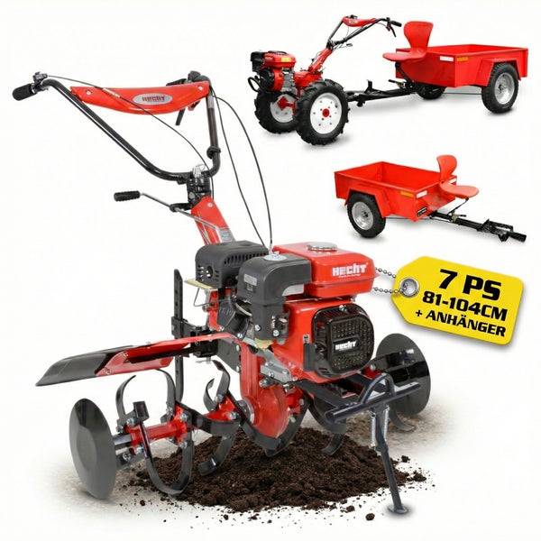 Motorhacke mit Anhänger von Hecht, 7 PS, Arbeitsbreite 81 bis 104 Zentimeter