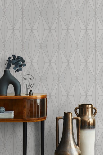 Tapete Grau Beige Grafisch Modern für Wohnzimmer