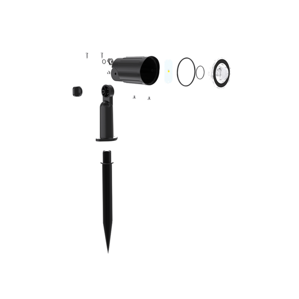 Explosionszeichnung einer Gartenleuchte mit Erdspieß