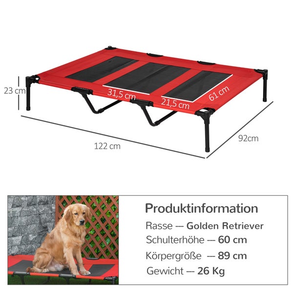PawHut Hundebett, 122L x 92B x 23H cm, Metall, Oxford, Texteline-Stoff, Rot+Schwarz