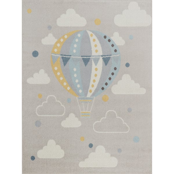 Teppich für Kinder Heißluftballon Wolken Mehrfarbig/Grau 120x170 cm MONTY