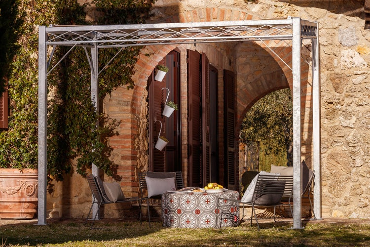 Pergola ELEO Ischia 2 x 3 m feuerverzinkt | mit Sonnensegel ecru