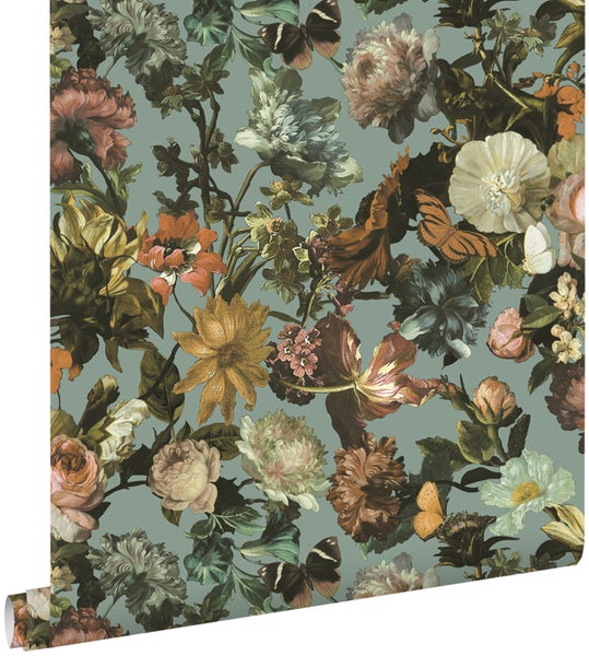 ESTAhome Tapete Blumen Graublau - 53 cm x 10.05 m - 139292
