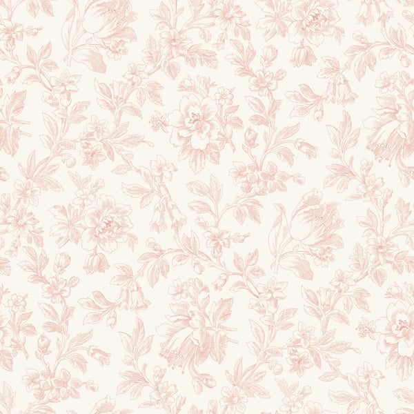 Tapete mit floralem Muster, skizzierte Blumen und Blätter im romantischen Vintage-Stil.