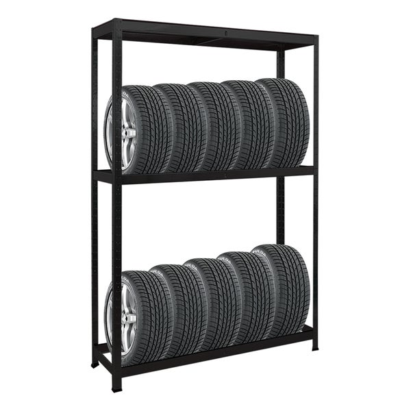 Reifenregal RAGNAR | HxBxT 180x120x40cm | bis zu 8 Reifen auf 2 Ebenen + Ablage | 265kg Fachlast | Schwarz