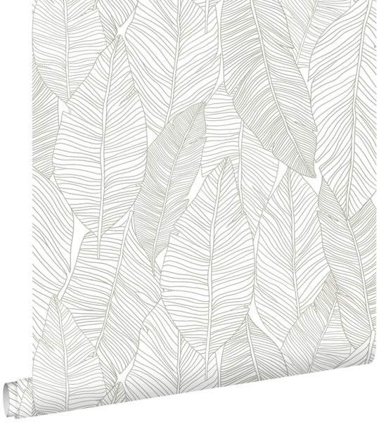 ESTAhome Tapete gezeichnete Blätter Grau - 53 cm x 10.05 m - 139009