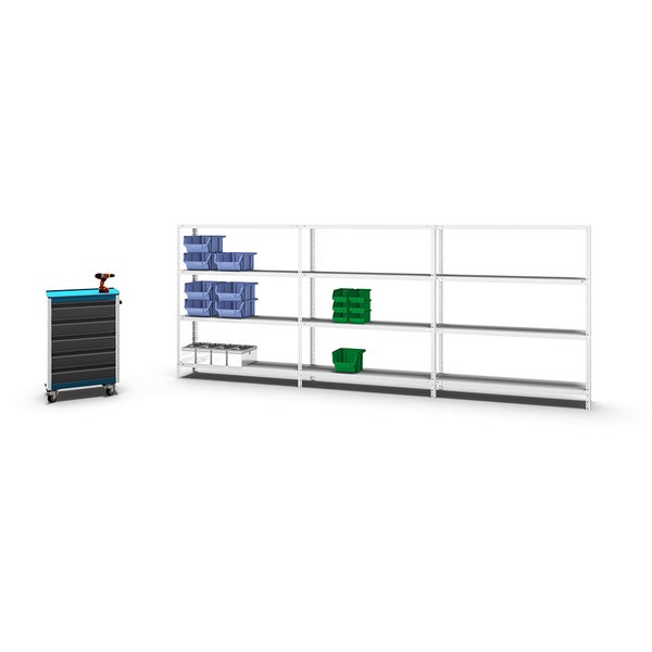 PROREGAL Fachbodenregal Schraubsystem Light-Duty Grundregal HxBxT 150 x 130 x 30 cm 4 Ebenen Fachlast 125 kg Beidseitig Nutzbar Lichtgrau