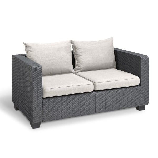 Allibert Salta 2-Sitzer Anthrazit mit Kissen Sand - Rattanoptik Wetterfest Gartenmöbel Gartensofa