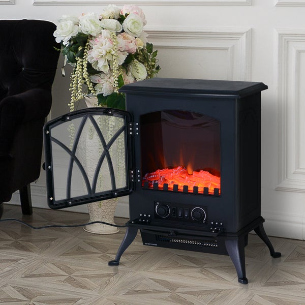 HOMCOM Elektrokamin (Modell6), L45 x B28,5 x H54 cm, Kunststoff und Sicherheitsglas, Schwarz
