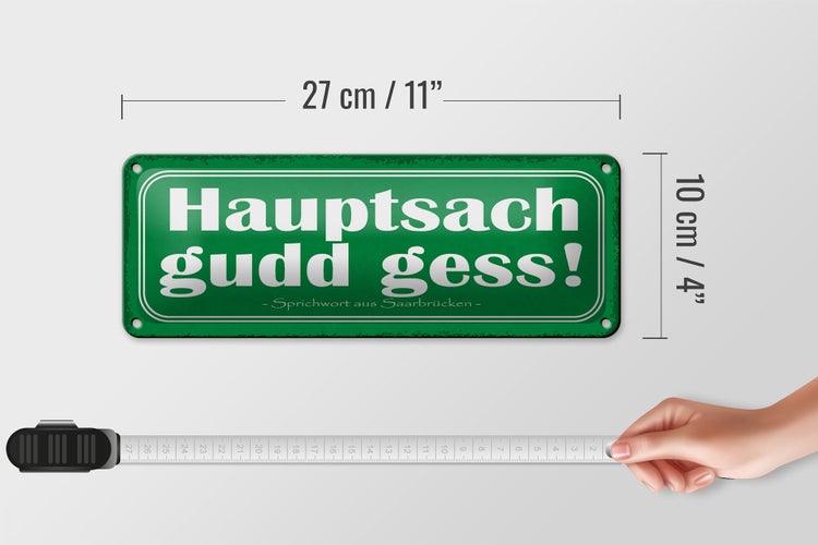 Blechschild Spruch 27x10cm Saarland hauptsach gudd gess Dekoration