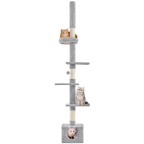 Katzenkratzbaum mit Liegeflächen und Katzen