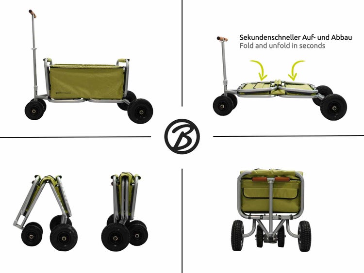 Bollerwagen mit Faltfunktion in verschiedenen Ansichten
