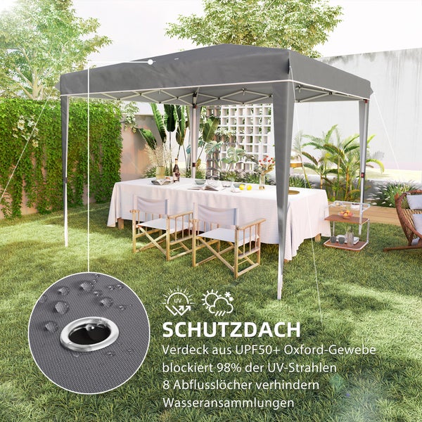 Outsunny Pavillon 3x3m, wasserabweisend Stabil Winterfest Pop-up Faltpavillon, UV Schutz 50+, Faltbar Partyzelt Gartenzelt mit Tasche, Gartenpavillon für Camping Garten, Hellgrau